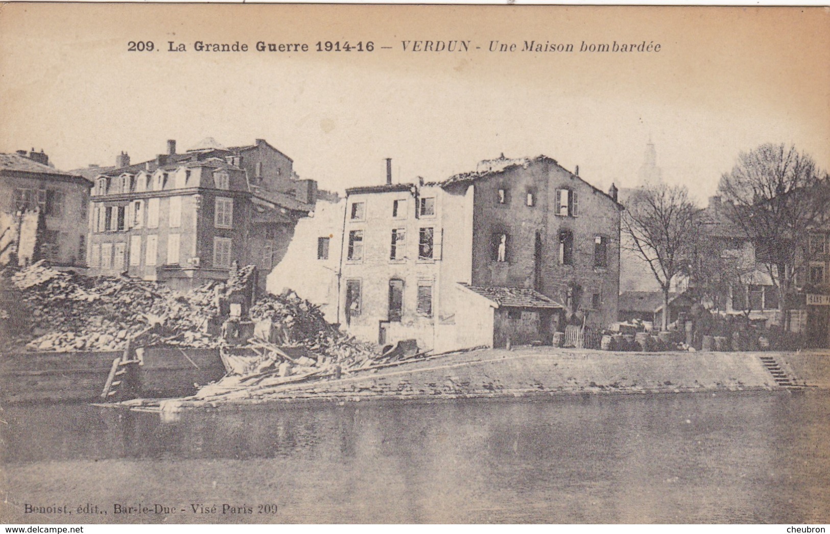 55  VERDUN. GUERRE 14-18 .UNE MAISON  BOMBARDÉE. + TEXTE DU 12 JANVIER 1917 - Guerre 1914-18