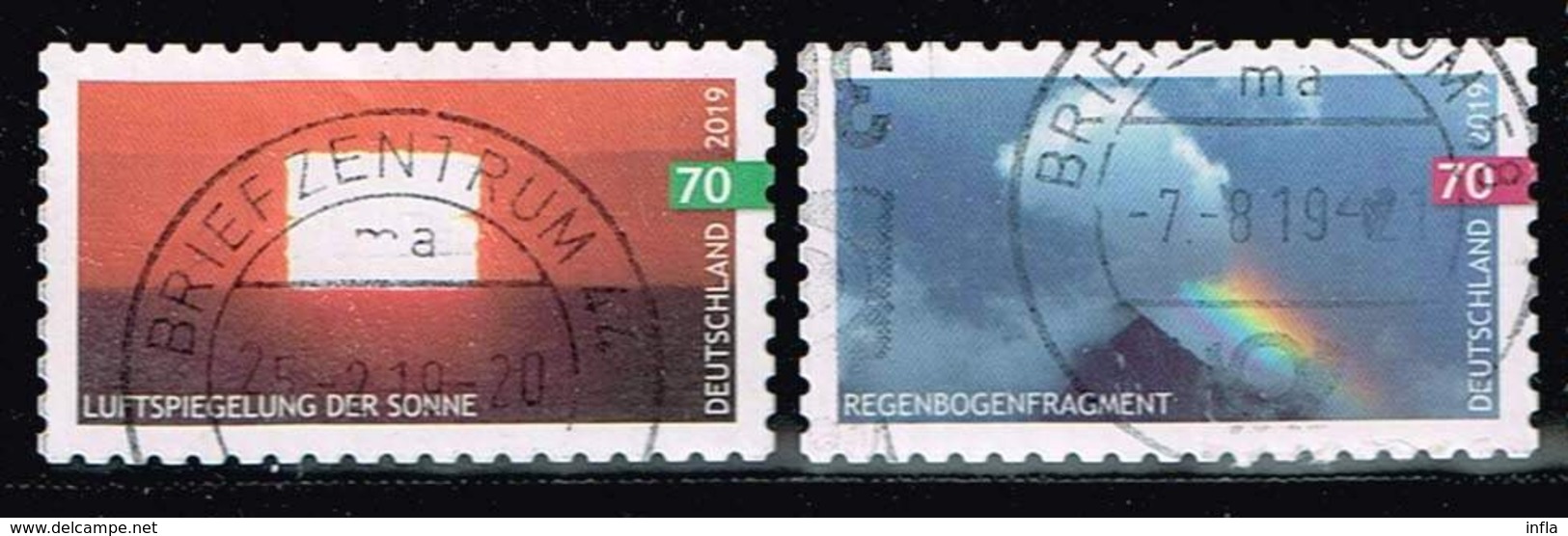 Bund 2019,Michel# 3445 - 3446 O Himmelsereignisse: Luftspiegelung Der Sonne Und Regenbogenfragment, Selbstklebend - Gebruikt