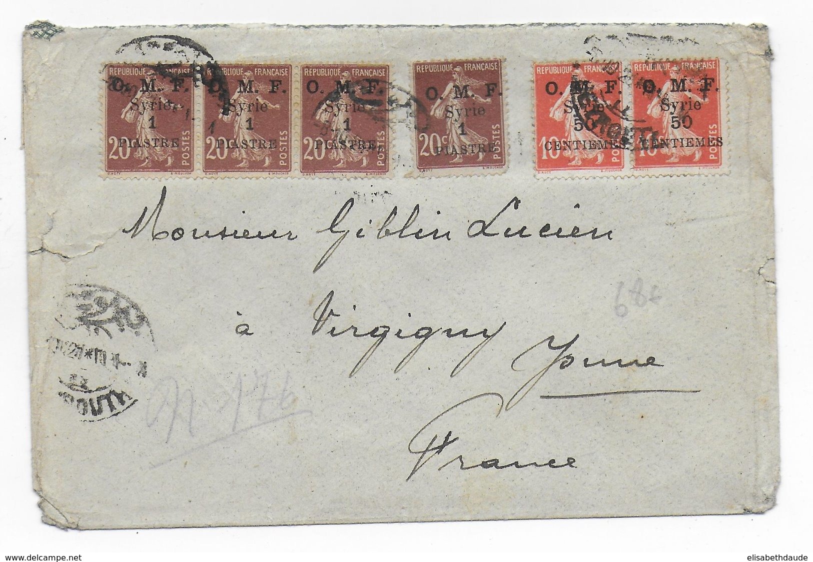 1921 - LIBAN - ENVELOPPE De BEYROUTH => VERGIGNY - SEMEUSE - Cartas & Documentos