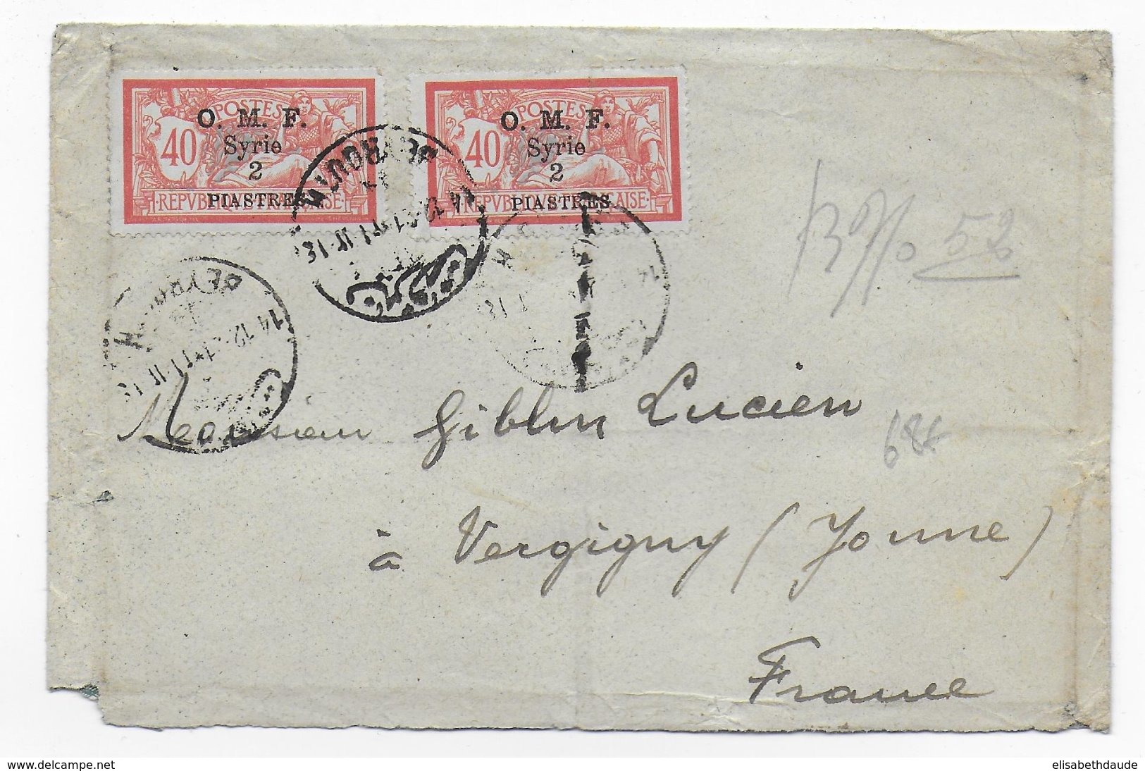 1921 - LIBAN - ENVELOPPE De BEYROUTH => VERGIGNY - MERSON - Liban