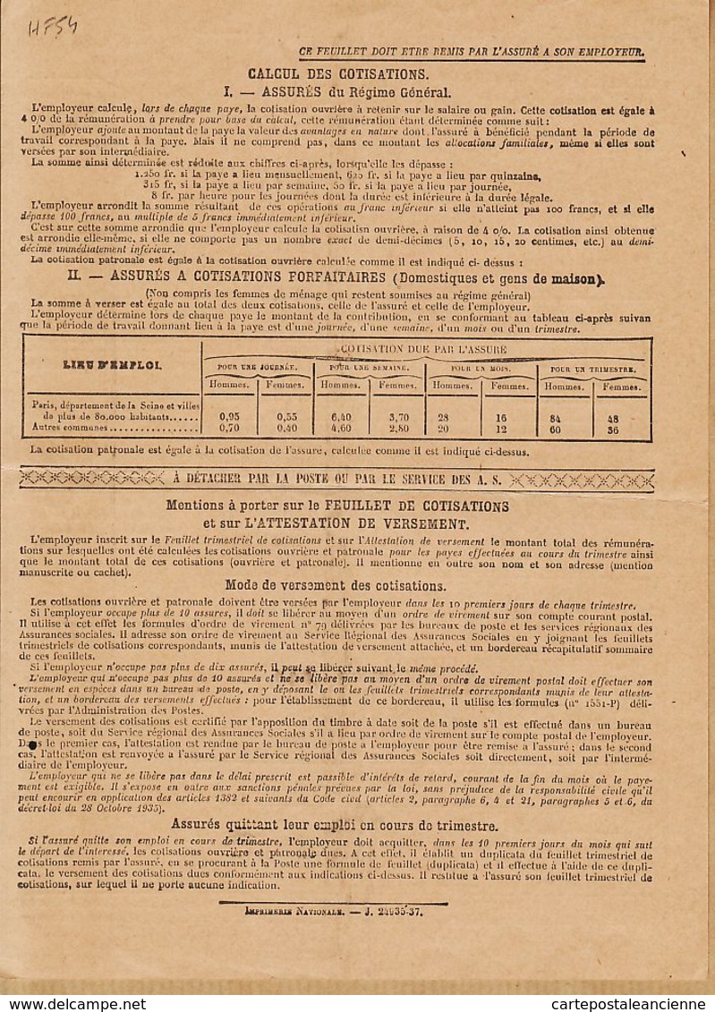 X83087 Commune LA GARDE Var Carte ASSURANCES SOCIALES 1938 Assuré BLANC Marius Rue Jeu De Paume - Non Classés