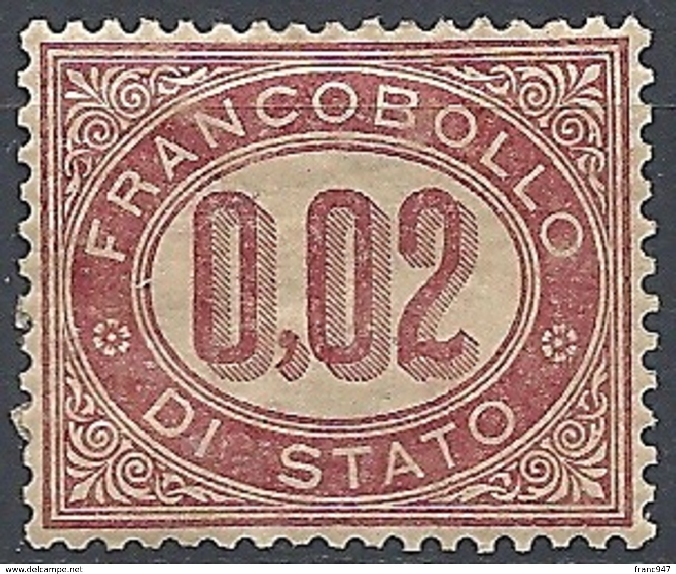 Italia, 1875 Cifra 0.02c Lacca # Michel DM1 - Scott O1 - Sassone S1 - Nuovo* TL - Service