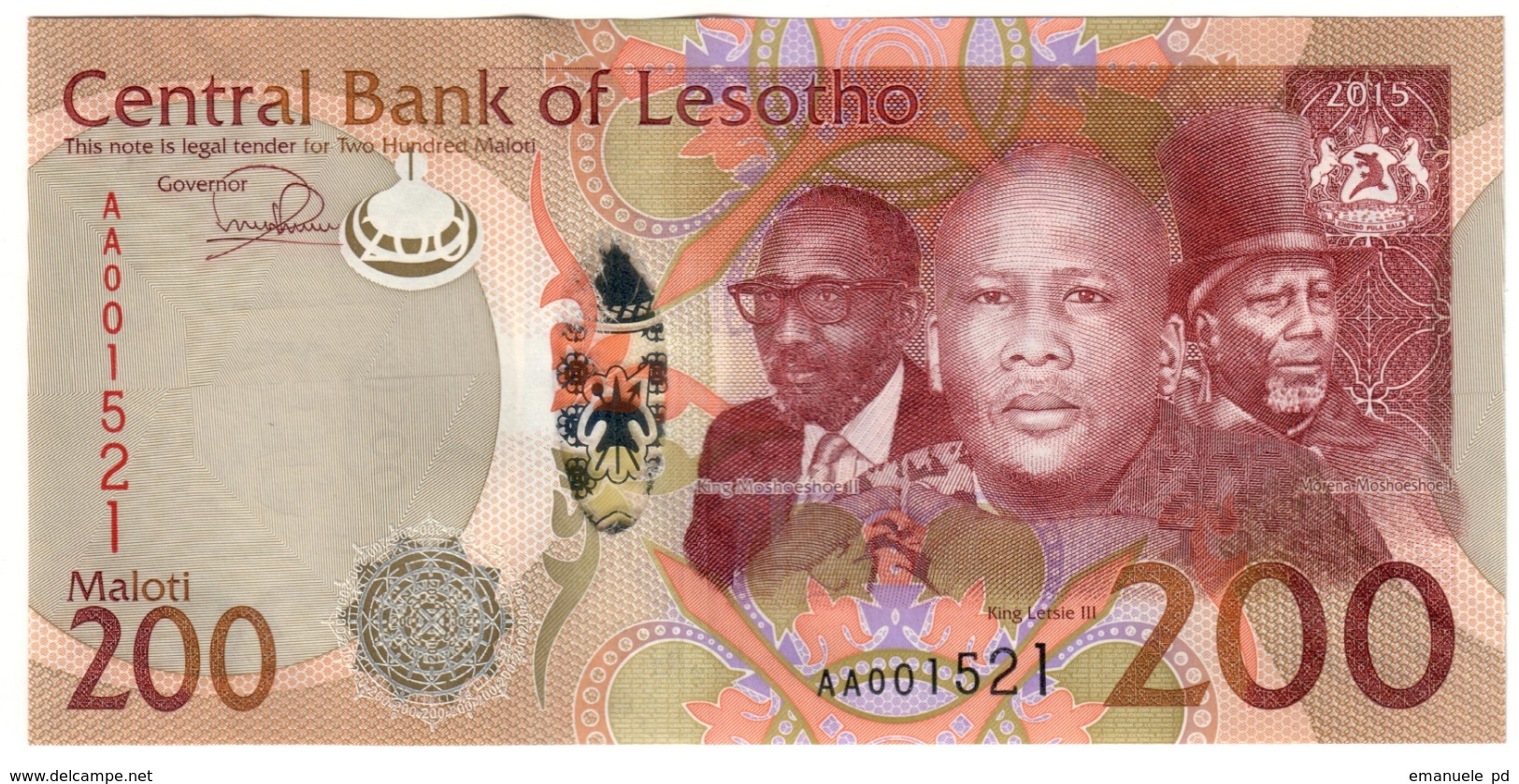 Lesotho 200 Maloti 2015 S/N AA UNC .PL. - Lesoto