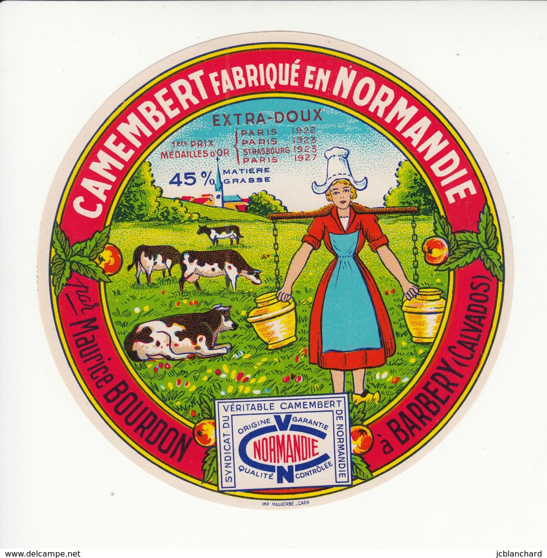 Etiquette De Fromage Camembert - Bourdon - Barbery - Calvados. - Fromage