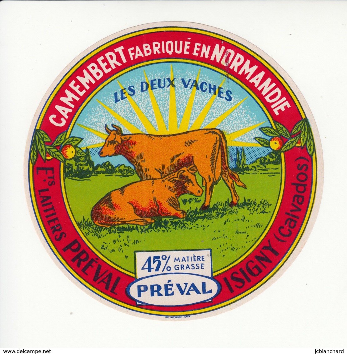Etiquette De Fromage Camembert - Les Deux Vaches - Préval - Isigny - Calvados. - Fromage