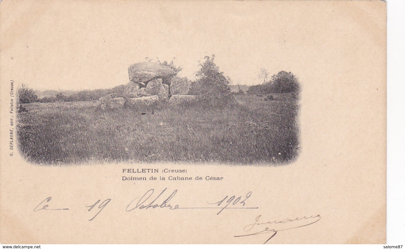 Cpa FELLETIN DOLMEN DE LA CABANE DE CESAR 1902 - Felletin