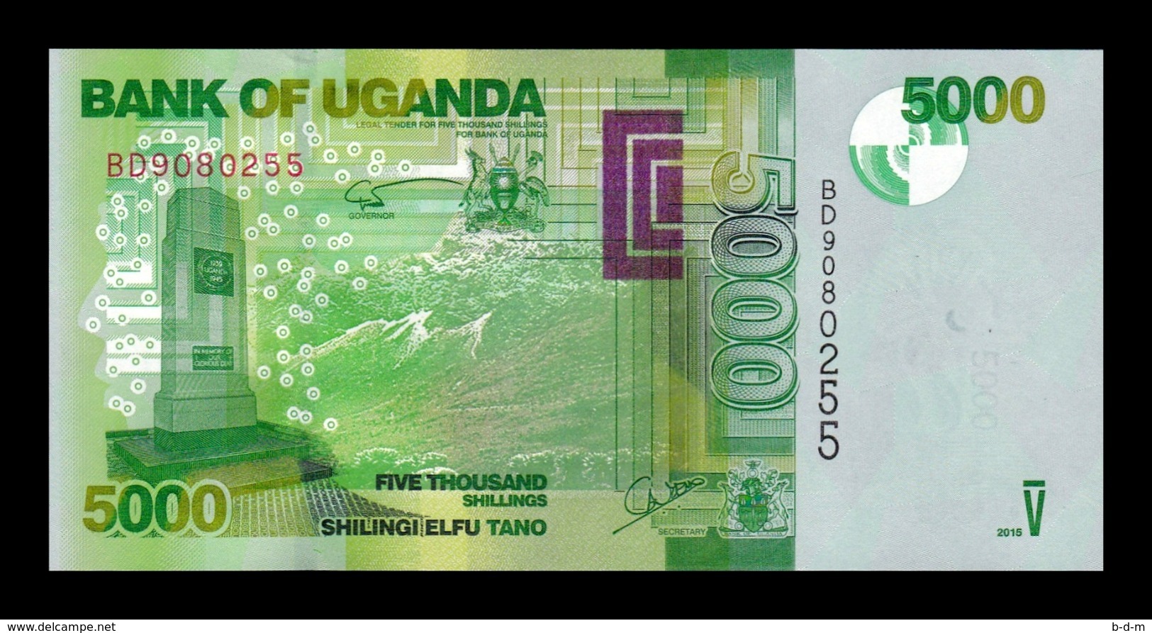 Uganda 5000 Shillings 2015 Pick 51d SC UNC - Uganda