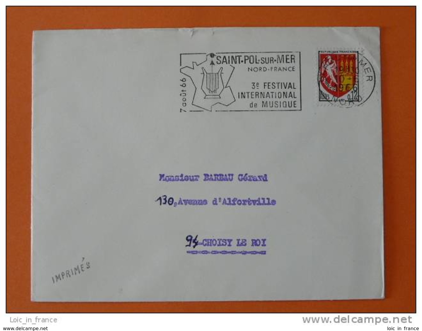 Flamme Postmark Festival Musique 1966 Harpe Arp St Pol Sur Mer Nord - Musique