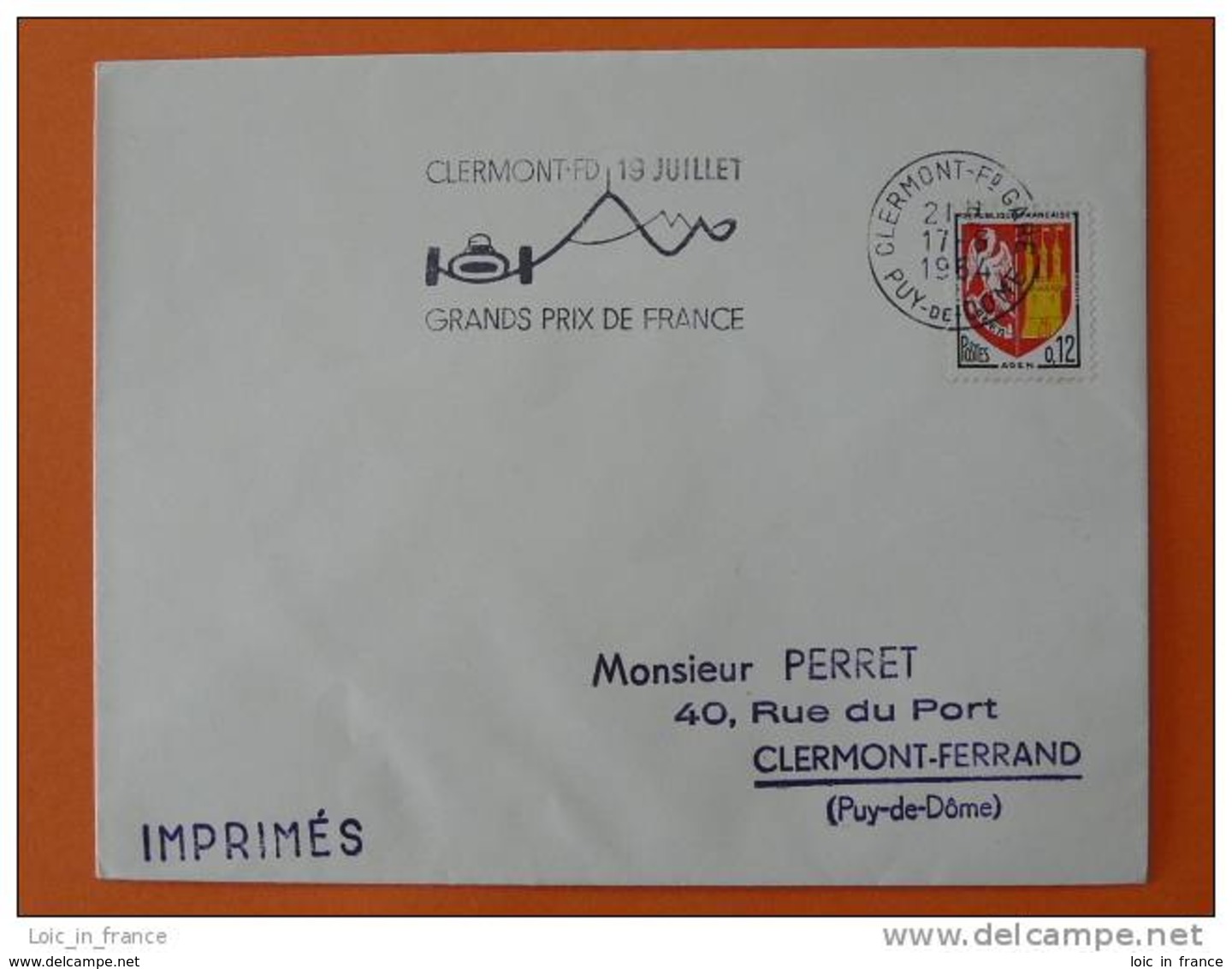 Flamme Postmark Grand Prix De France 1964 Car Race Clermont Ferrand Puy De Dome - Oblitérations Mécaniques (flammes)