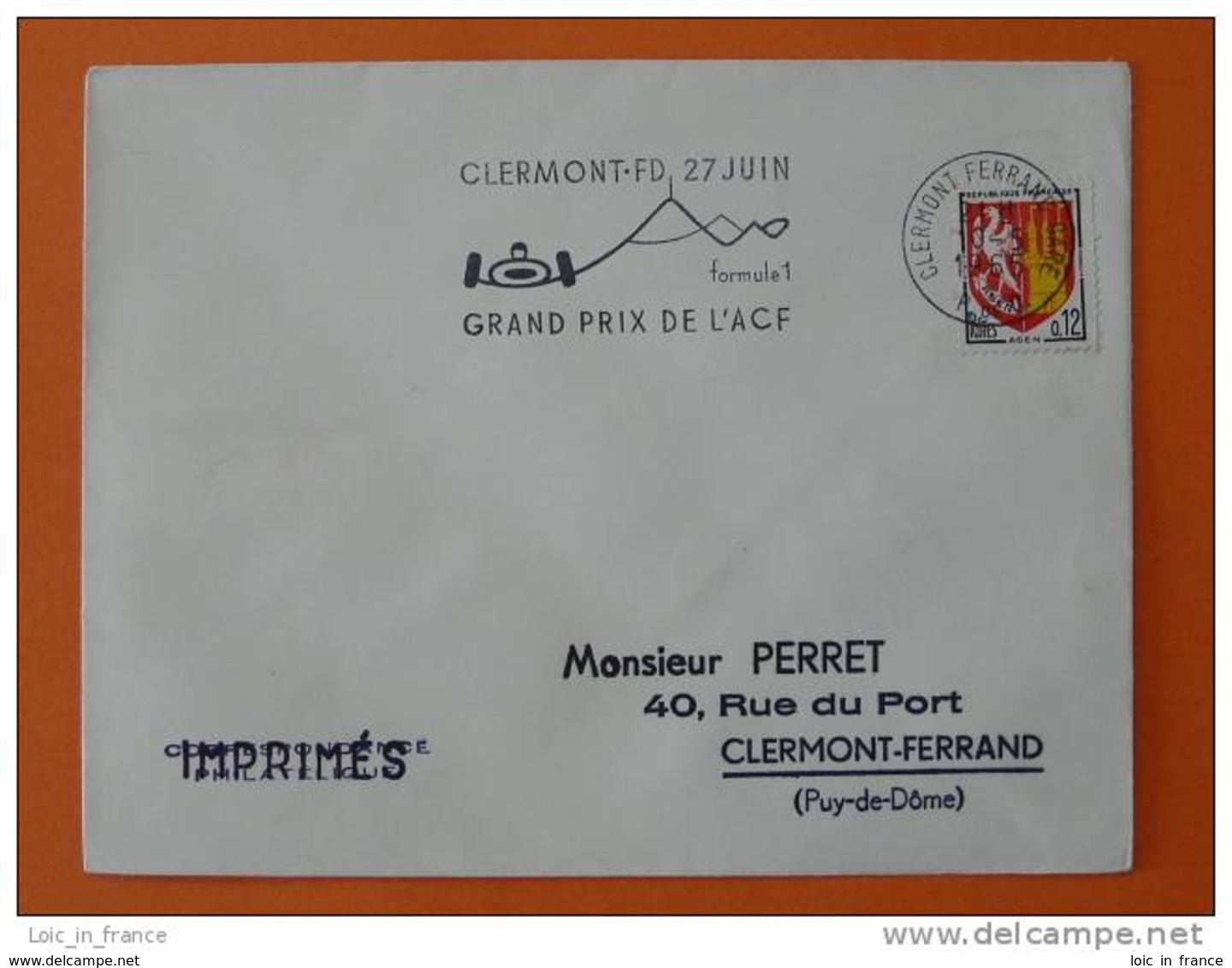 Flamme Postmark Grand Prix De France 1965 Car Race Clermont Ferrand Puy De Dome - Oblitérations Mécaniques (flammes)