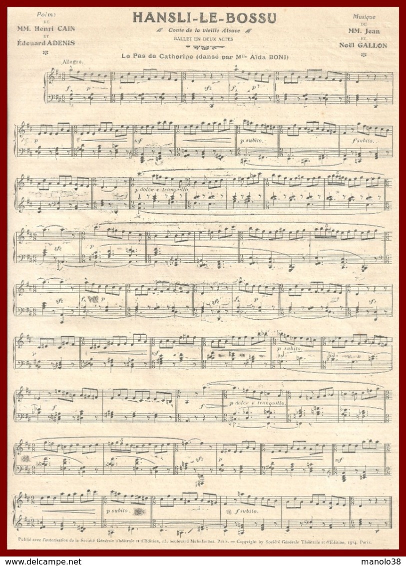 Hansli Le Bossu. Conte De La Vieille Alsace. Ballet En 2 Actes. Poème De Cain Et Adenis. Musique M Jean Et Gallon. 1914. - Non Classés