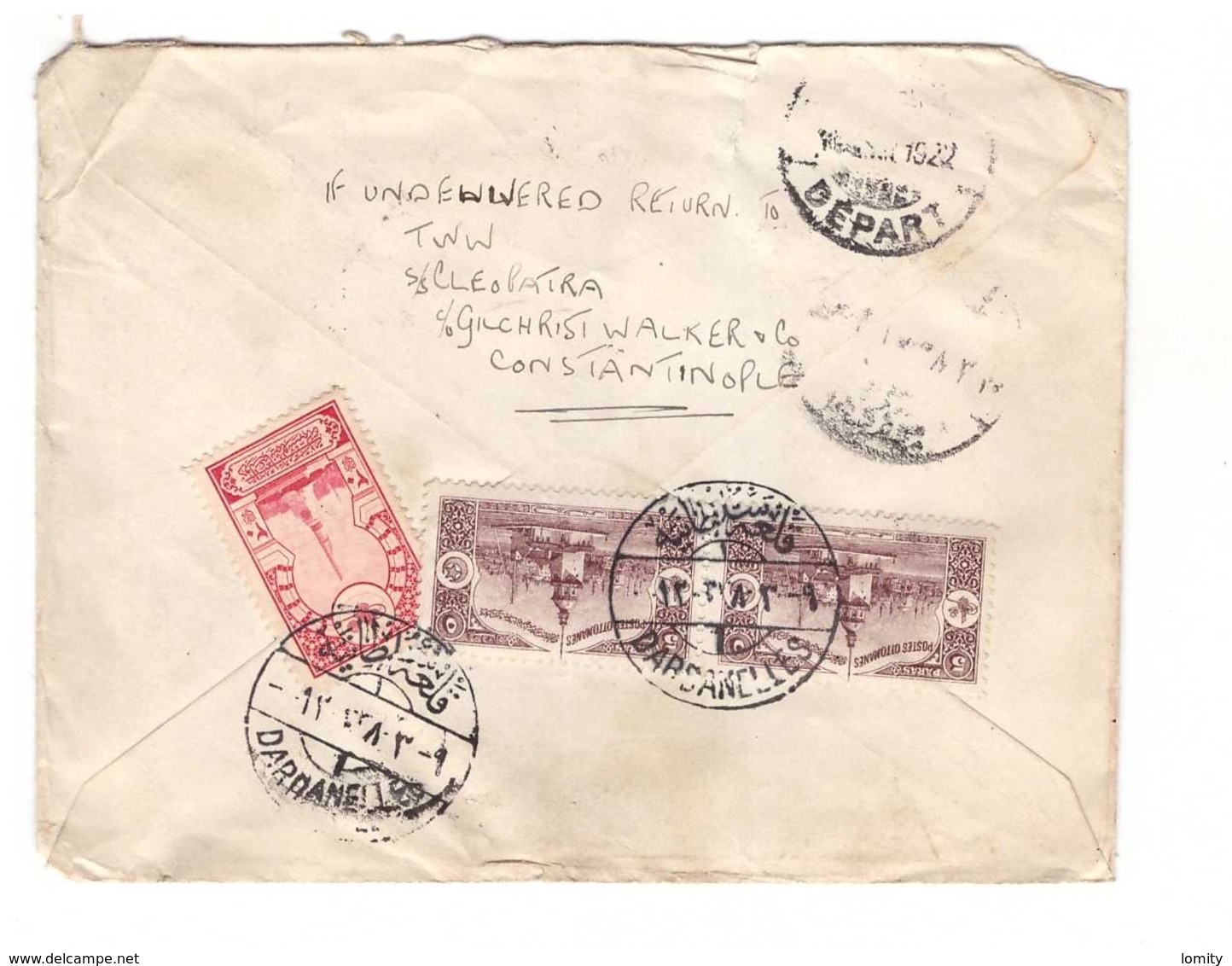 Lettre Empire Ottoman Cachet Dardanelles 1922 + Timbres Postes Ottomanes Dont Timbre N°629 , 7 Timbres Turquie - Covers & Documents