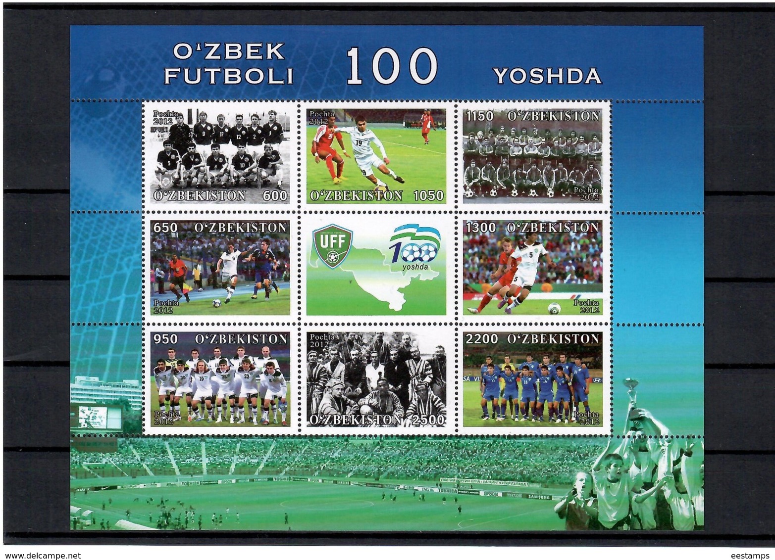 Uzbekistan 2012 . Uzbek Football. M/S Of 8v + Label.  Michel # 1034-41 KB - Ouzbékistan