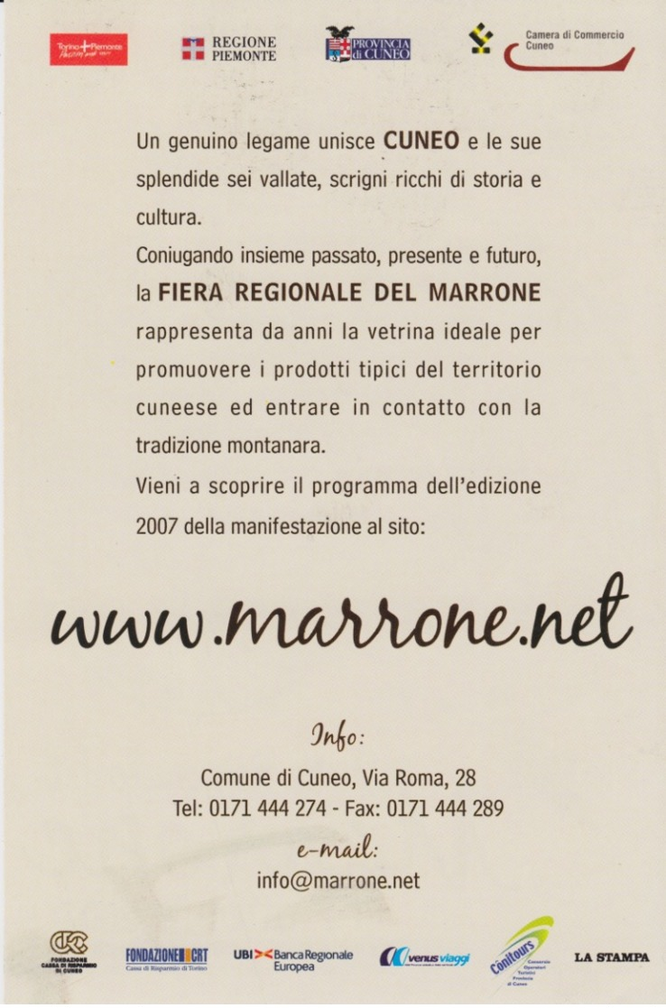 PUBBLICITA'  ADVERTISING - CUNEO - "FIERA REGIONALE DEL MARRONE" - Pubblicitari