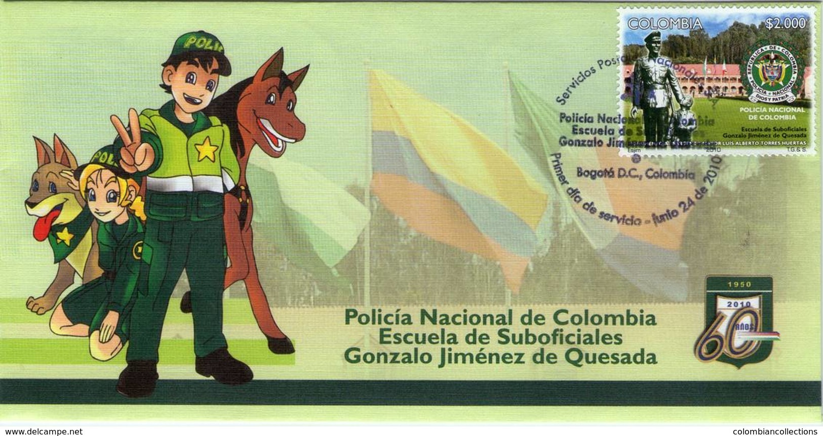 Lote 2631F, Colombia, 2010, SPD-FDC, Escuela De Suboficiales, Police, Dog, Horse, Children - Colombia