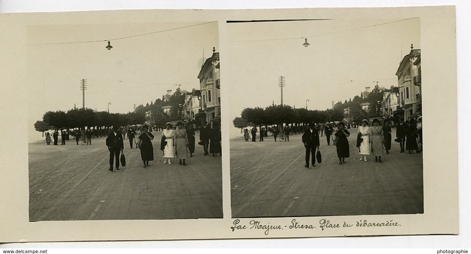 Italie Lac Majeur Stresa Débarcadère Lago Maggiore Ancienne Photo Stereo Possemiers 1910 - Photos Stéréoscopiques