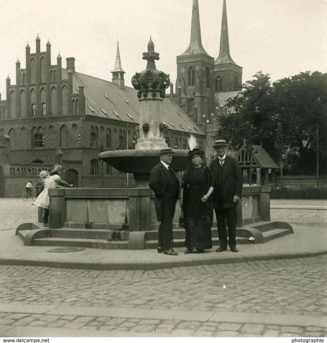 Danemark Roskilde Place Du Marché Cathedrale Ancienne Photo Stereo NPG 1900 - Photos Stéréoscopiques