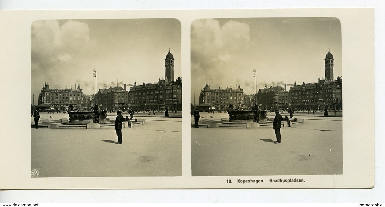 Danemark Copenhague Raadhuspladsen Hôtel-de-Ville Ancienne Photo Stereo NPG 1900 - Photos Stéréoscopiques