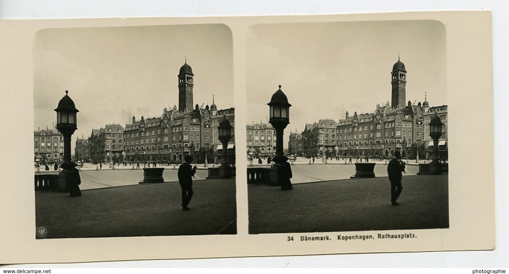 Danemark Copenhague Raadhuspladsen Hôtel-de-Ville Ancienne Photo Stereo NPG 1900 - Photos Stéréoscopiques