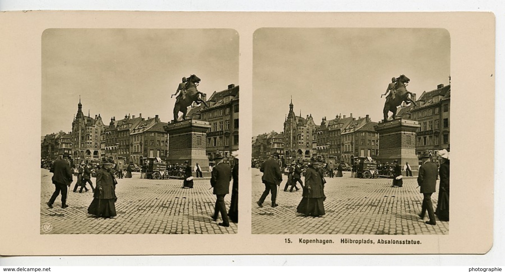 Danemark Copenhague Hojbro Plads Statue D'Absalon Ancienne Photo Stereo NPG 1900 - Photos Stéréoscopiques