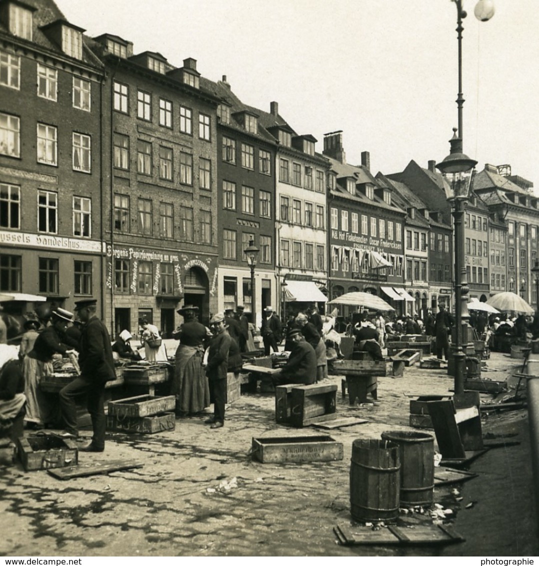 Danemark Copenhague Gammel Strand Marche Ancienne Photo Stereo NPG 1900 - Photos Stéréoscopiques