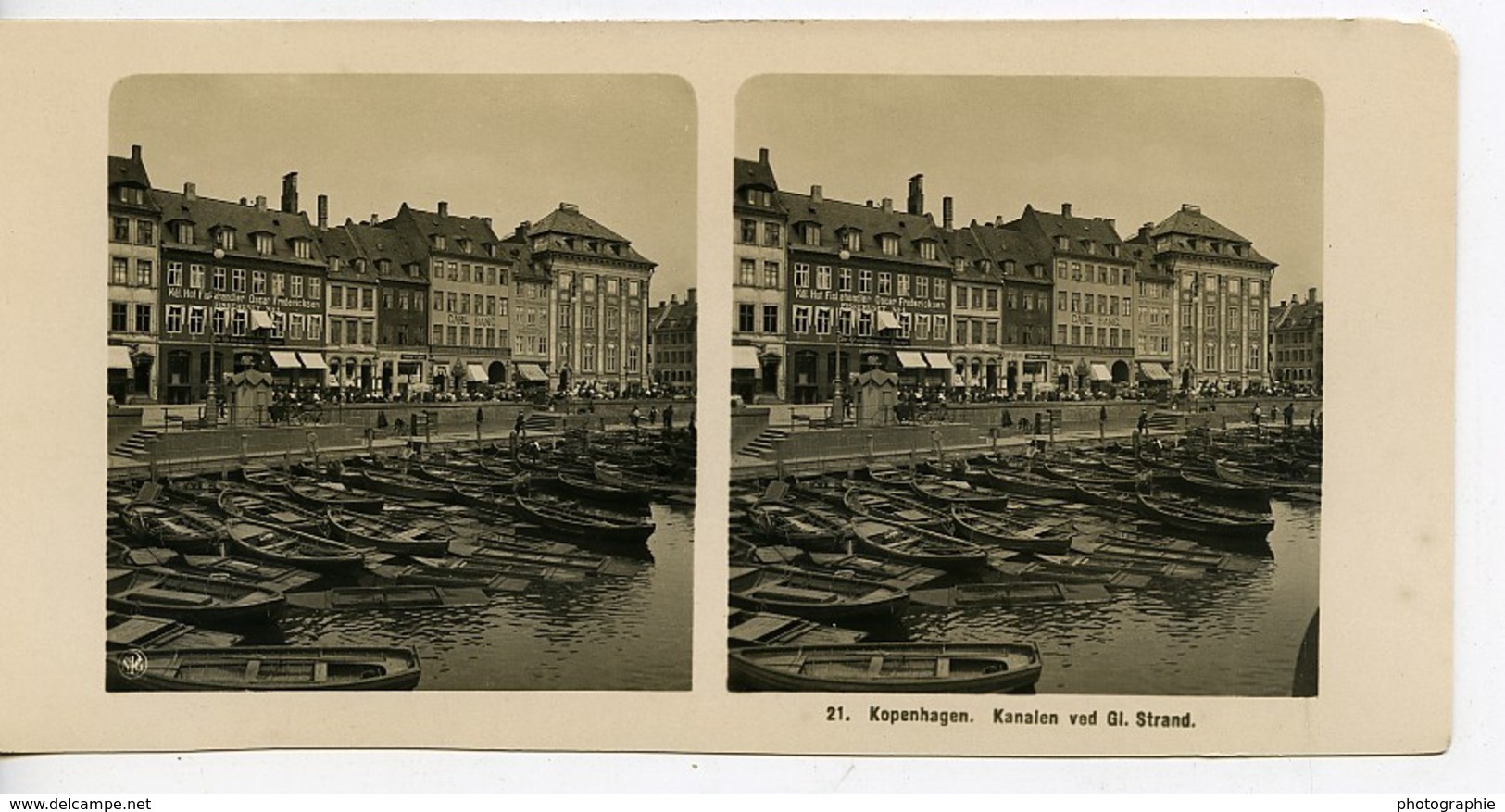 Danemark Copenhague Gammel Strand Canal Barques Ancienne Photo Stereo NPG 1900 - Photos Stéréoscopiques