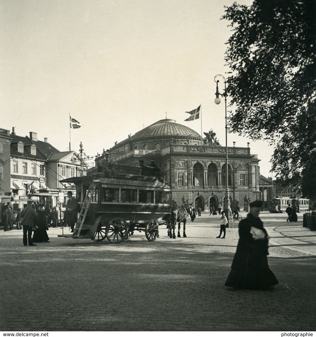 Danemark Copenhague Kongens Nytorv Omnibus Ancienne Photo Stereo NPG 1900 - Photos Stéréoscopiques