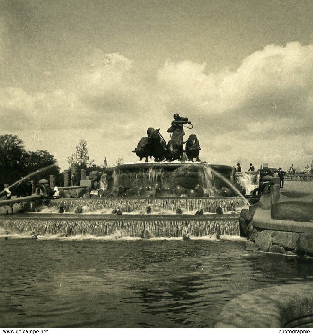 Danemark Copenhague Fontaine De Gefion Ancienne Photo Stereo NPG 1900 - Stereo-Photographie