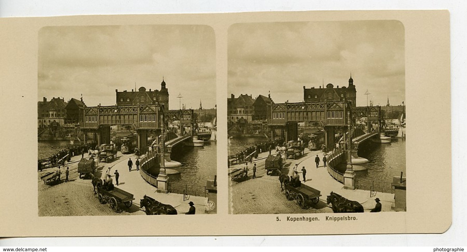 Danemark Copenhague Knippelsbro Pont A Bascule Ancienne Photo Stereo NPG 1900 - Photos Stéréoscopiques