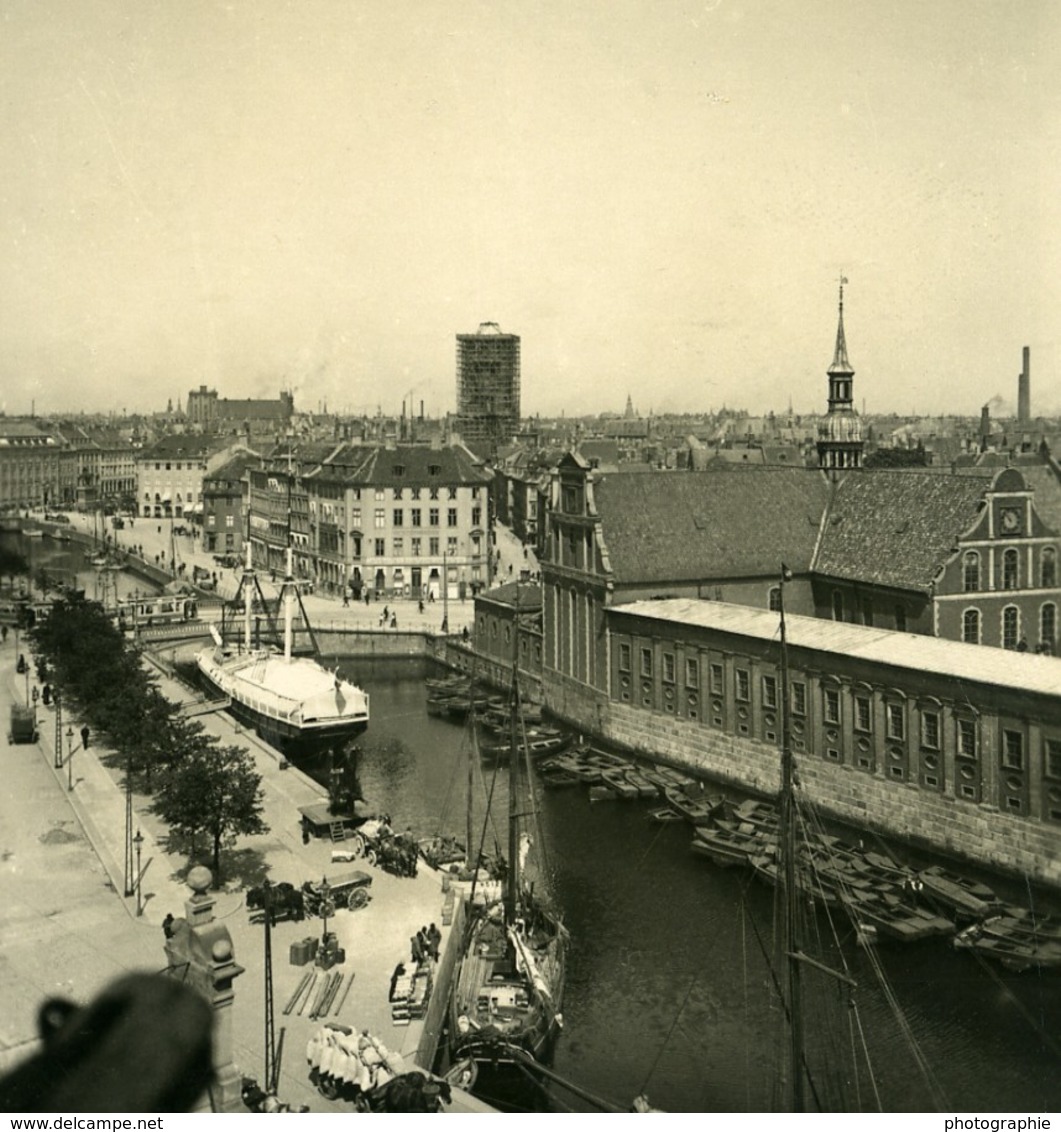 Danemark Copenhague Canal Holmens Kanal Ancienne Photo Stereo NPG 1900 - Photos Stéréoscopiques