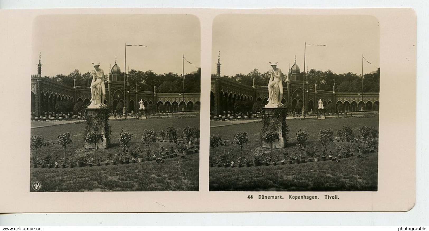 Danemark Copenhague Jardins De Tivoli Statue Ancienne Photo Stereo NPG 1900 - Photos Stéréoscopiques