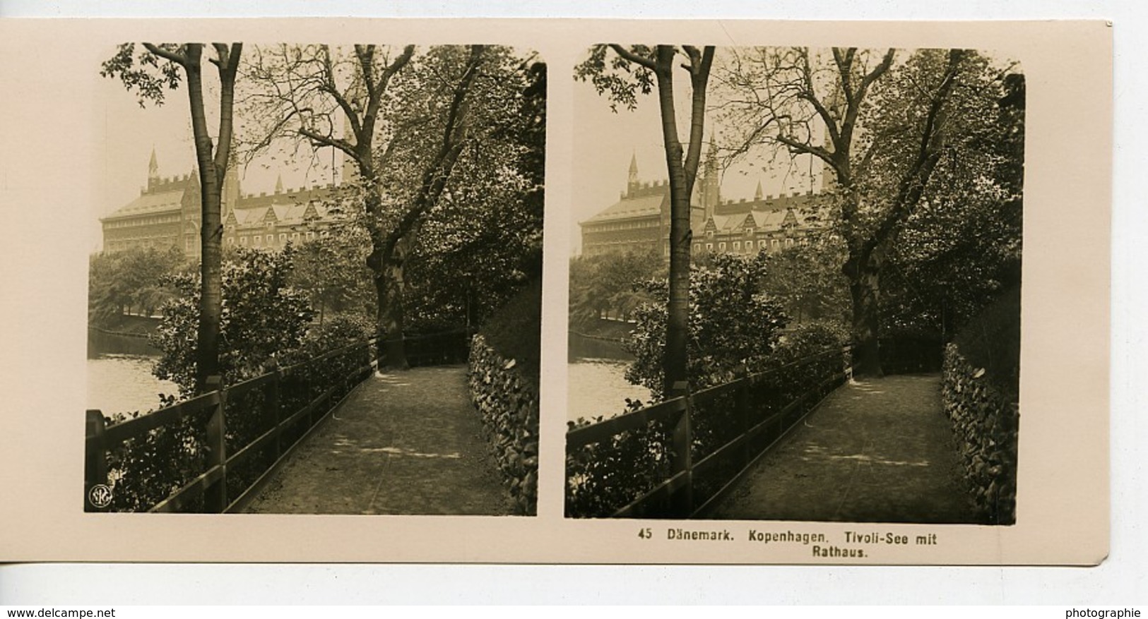 Danemark Copenhague Hotel De Ville Depuis Jardins De Tivoli Ancienne Photo Stereo NPG 1900 - Photos Stéréoscopiques