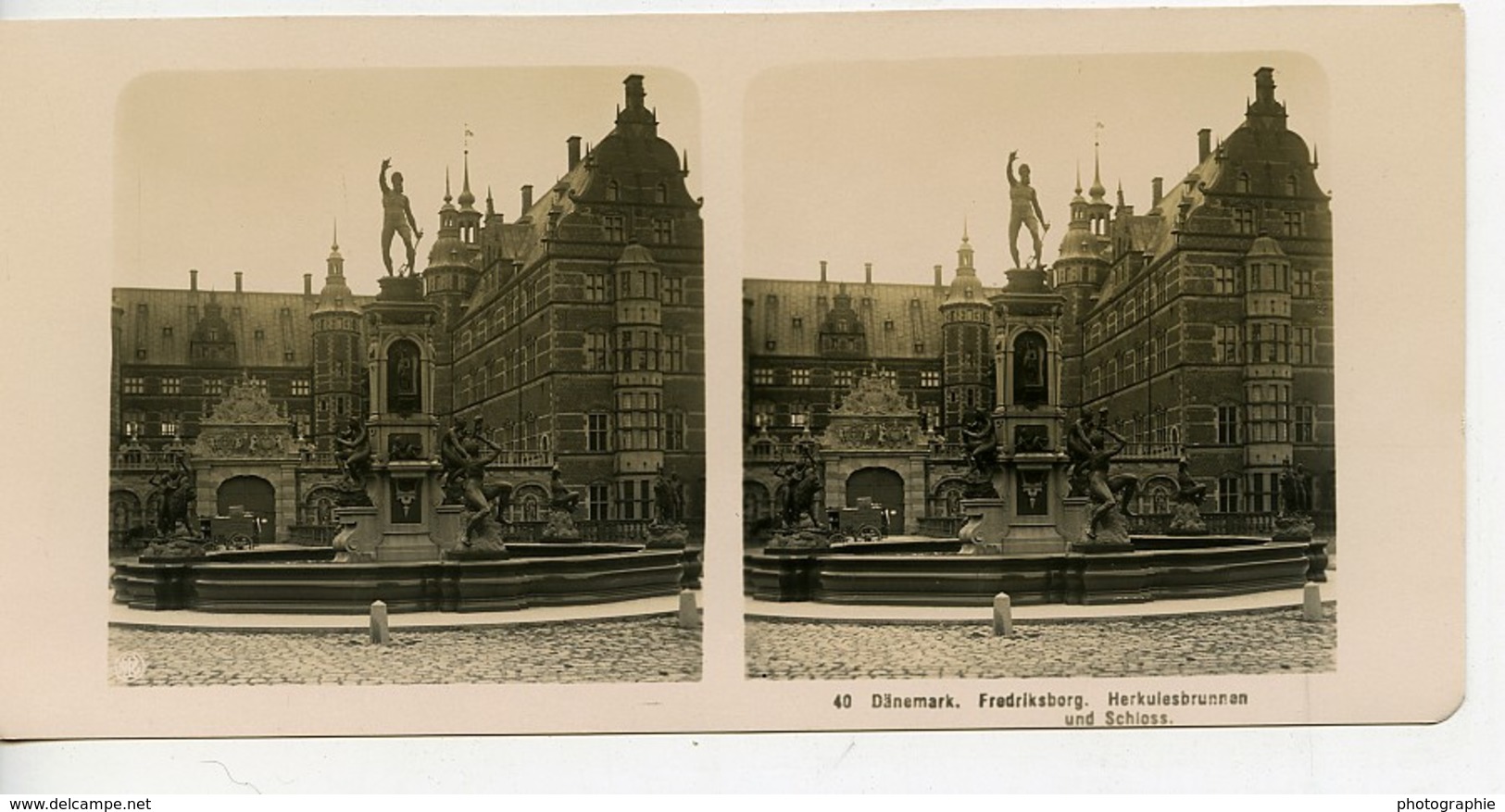 Danemark Copenhague Frederiksborg Slot Chateau Fontaine Ancienne Photo Stereo NPG 1900 - Photos Stéréoscopiques