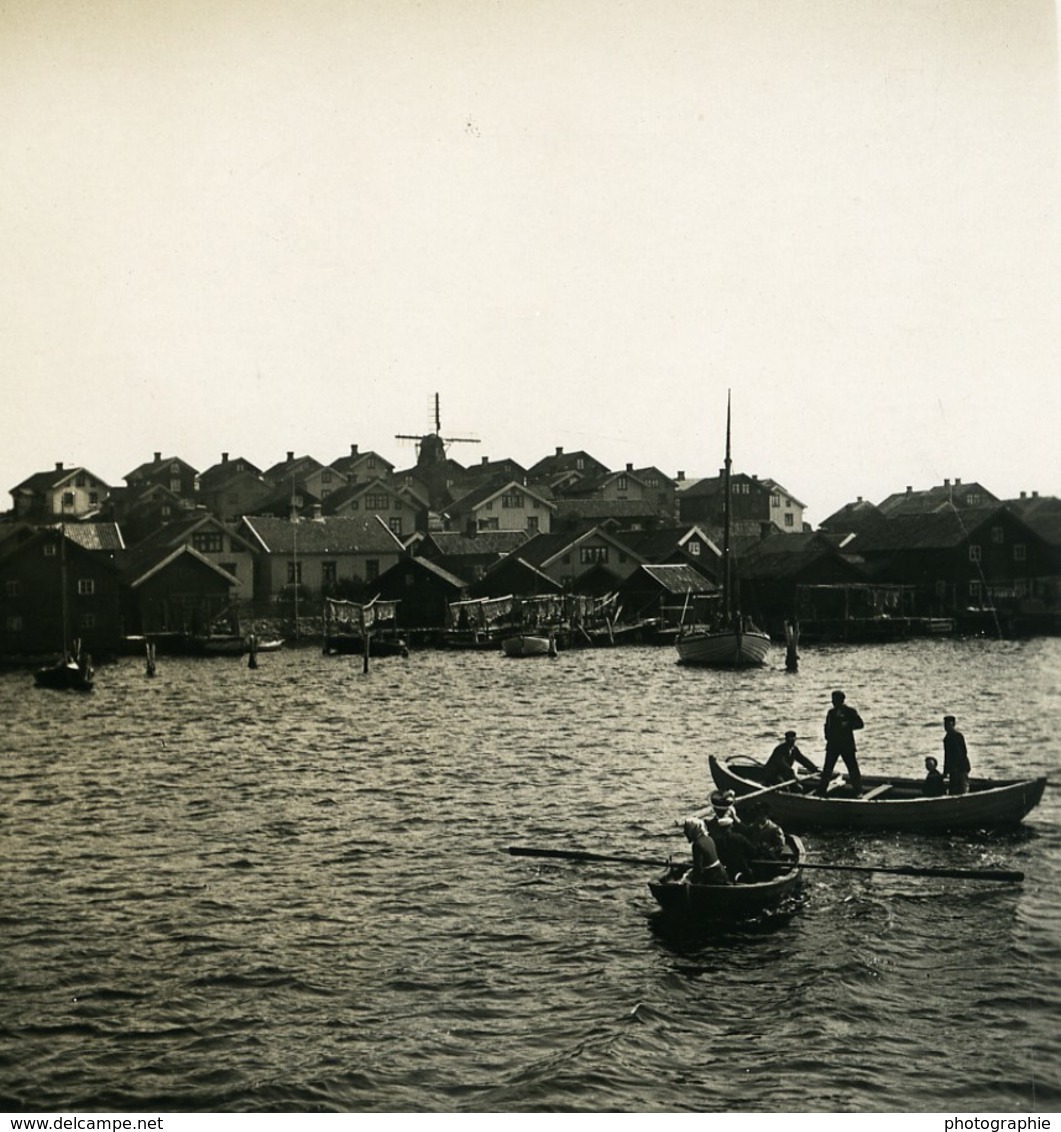 Suéde Cote Ouest Pecheurs Barques Ancienne Photo Stereo NPG 1900 - Photos Stéréoscopiques