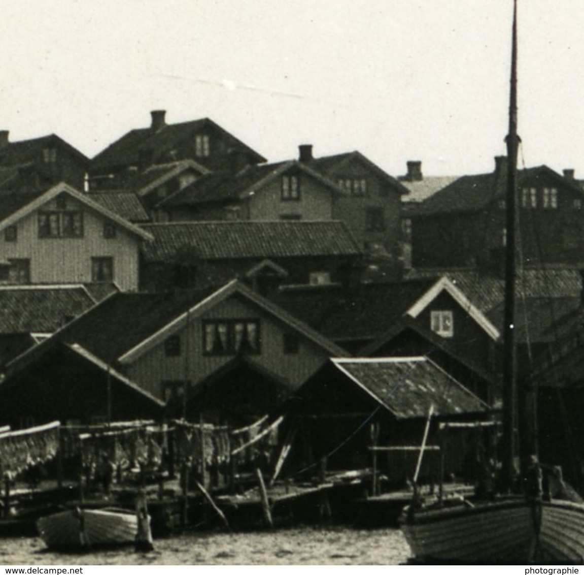 Suéde Cote Ouest Pecheurs Barques Ancienne Photo Stereo NPG 1900 - Photos Stéréoscopiques