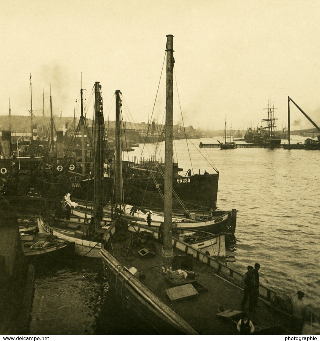 Suéde Göteborg Le Port Bateaux Ancienne Photo Stereo NPG 1900 - Photos Stéréoscopiques