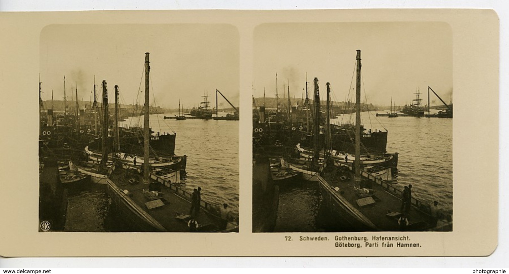 Suéde Göteborg Le Port Bateaux Ancienne Photo Stereo NPG 1900 - Photos Stéréoscopiques