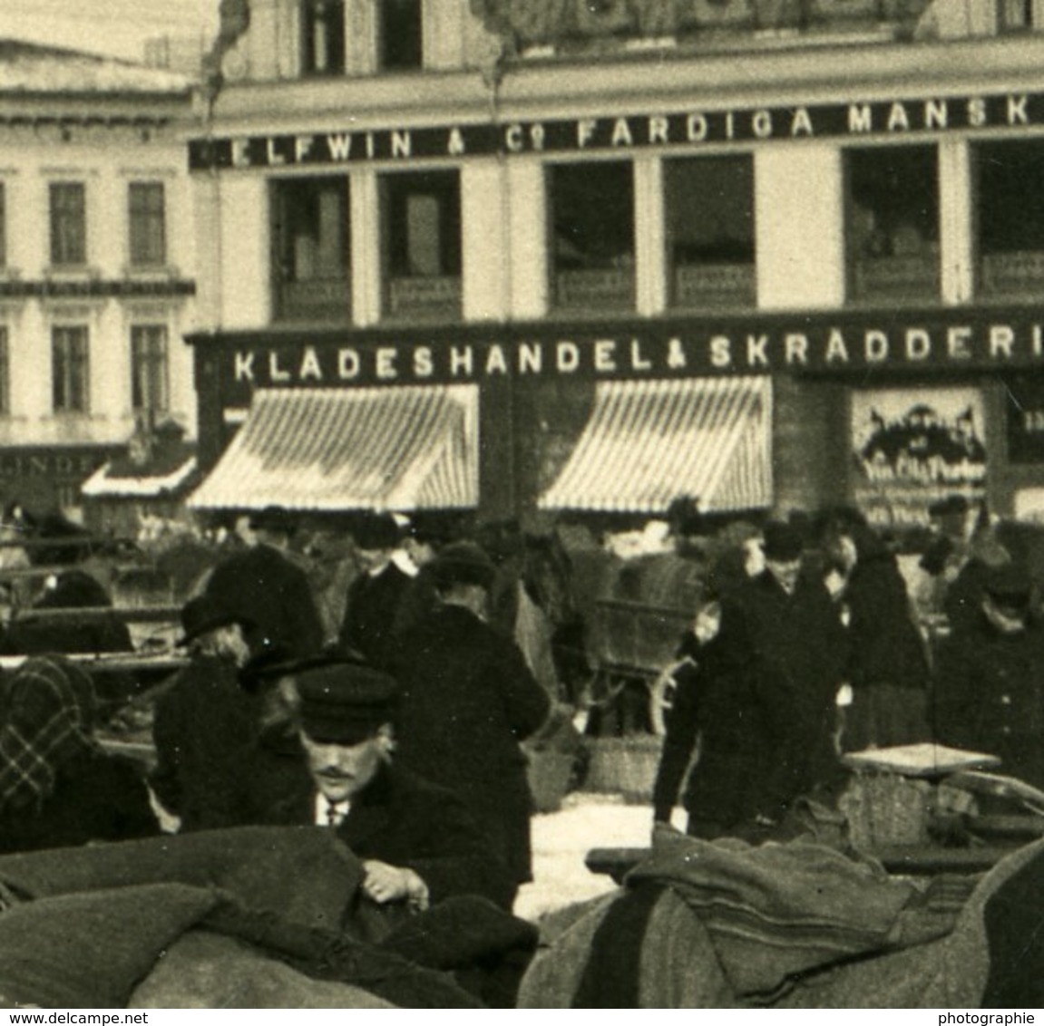 Suéde Göteborg Jour De Marché Ancienne Photo Stereo NPG 1900 - Photos Stéréoscopiques