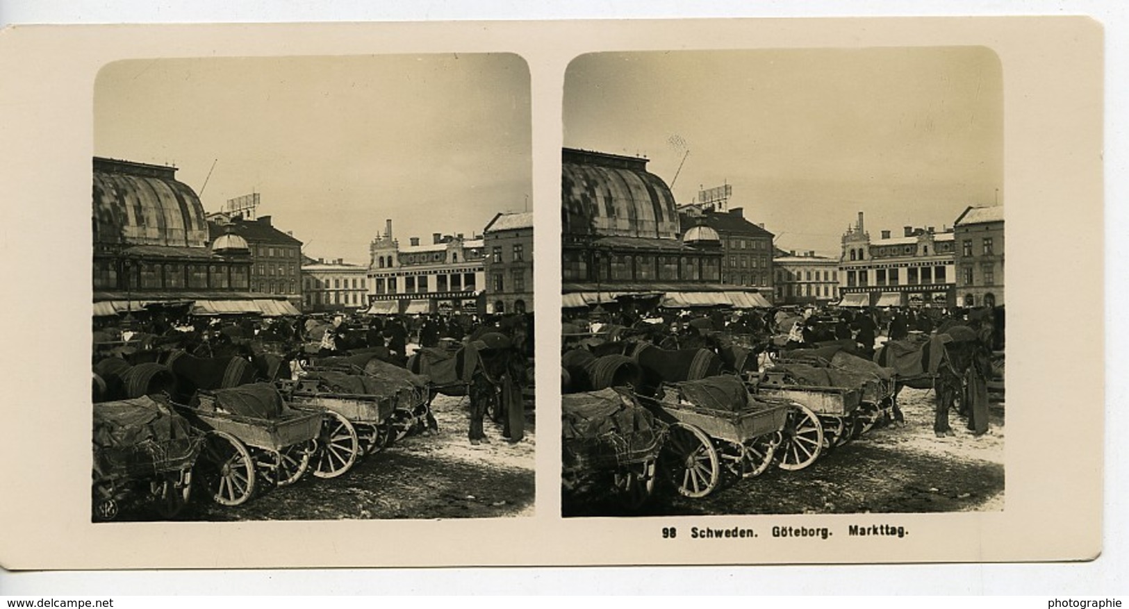 Suéde Göteborg Jour De Marché Ancienne Photo Stereo NPG 1900 - Photos Stéréoscopiques