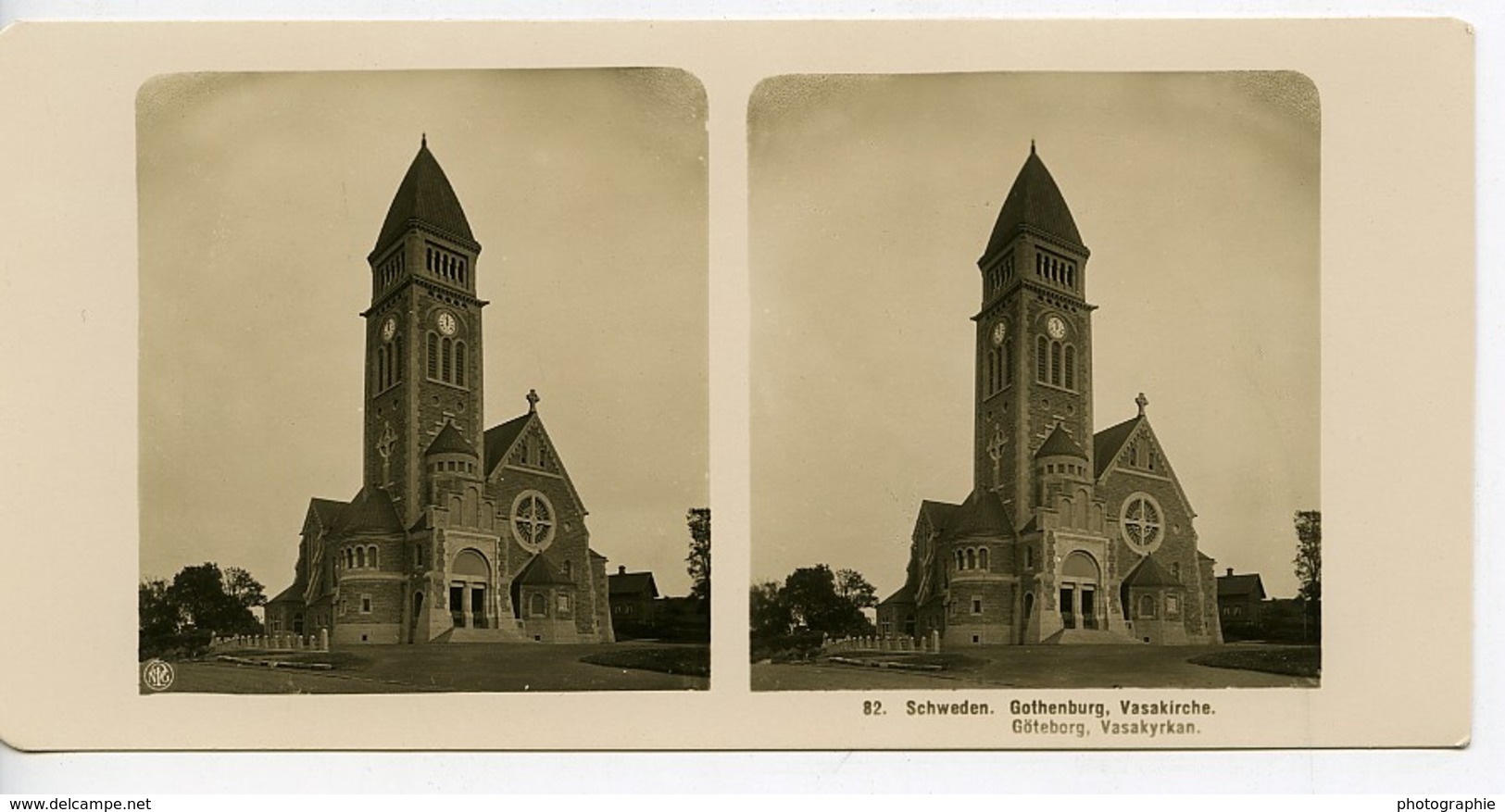 Suéde Göteborg Eglise Vasa Vasakyrkan Ancienne Photo Stereo NPG 1900 - Photos Stéréoscopiques