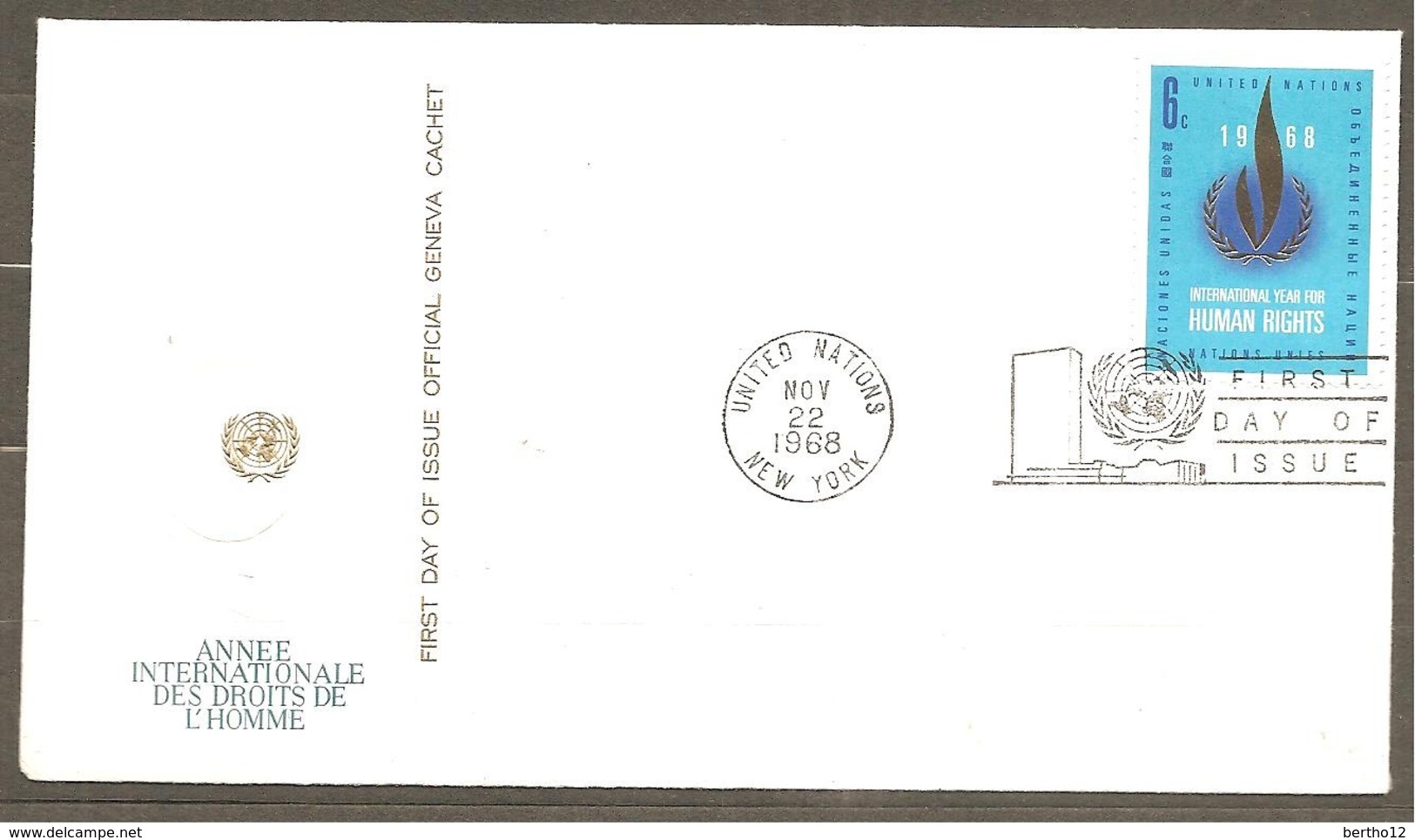 FDC   NATIONS UNIES  1968 - Gebraucht