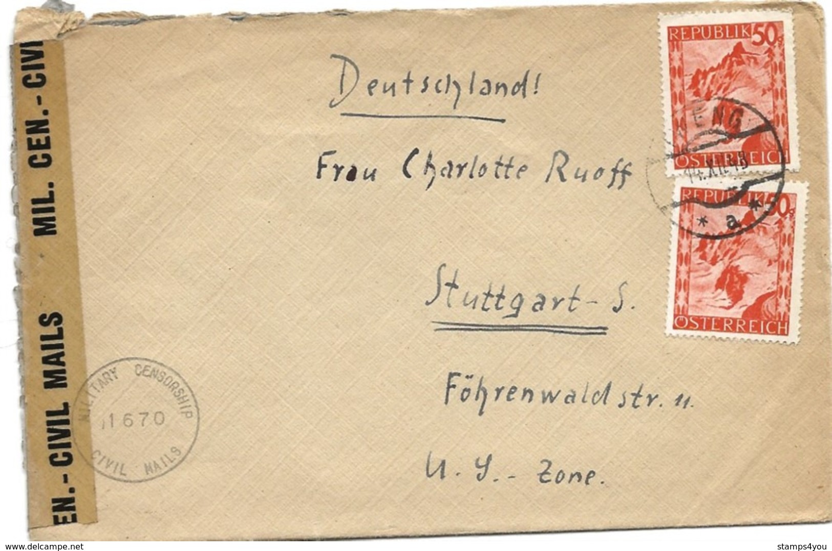 221 - 22 - Enveloppe Envoyée De Salzburg à Stuttgart 1948 - Censure - Storia Postale