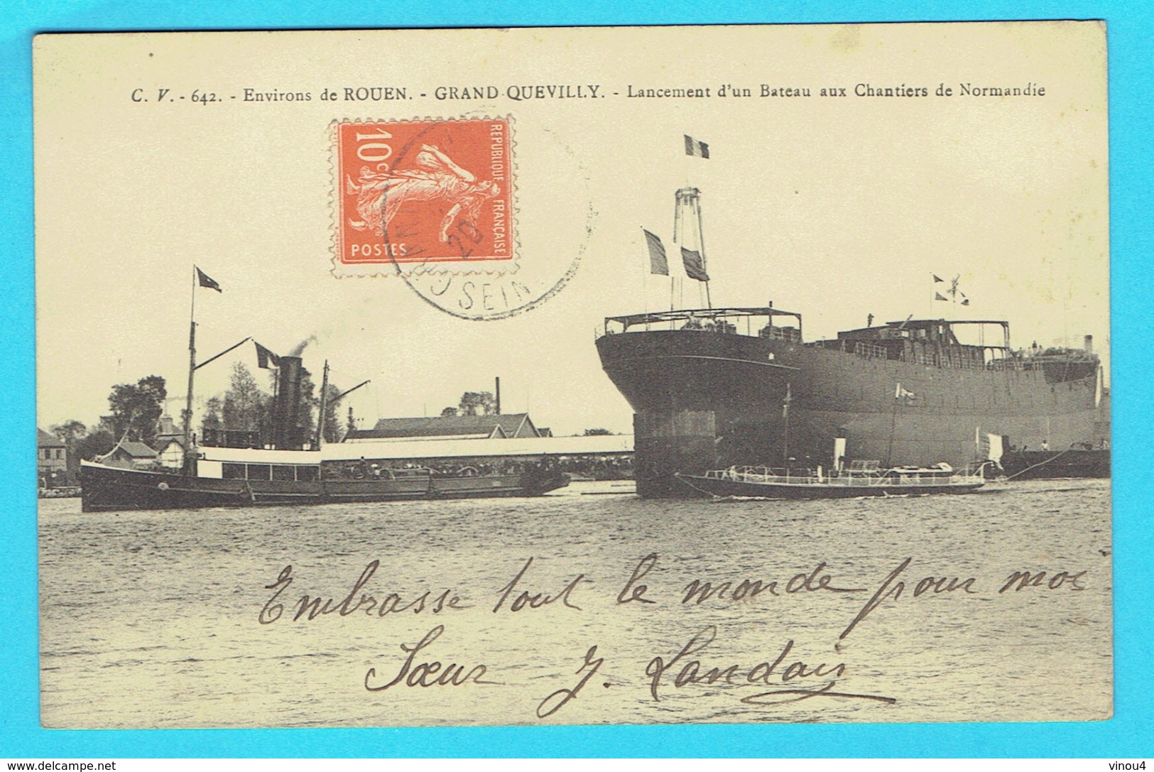 CPA Environs De ROUEN - GRAND QUEVILLY Lancement D'un Bateau Aux Chantiers De Normandie - 76 Seine Maritime - Le Grand-Quevilly