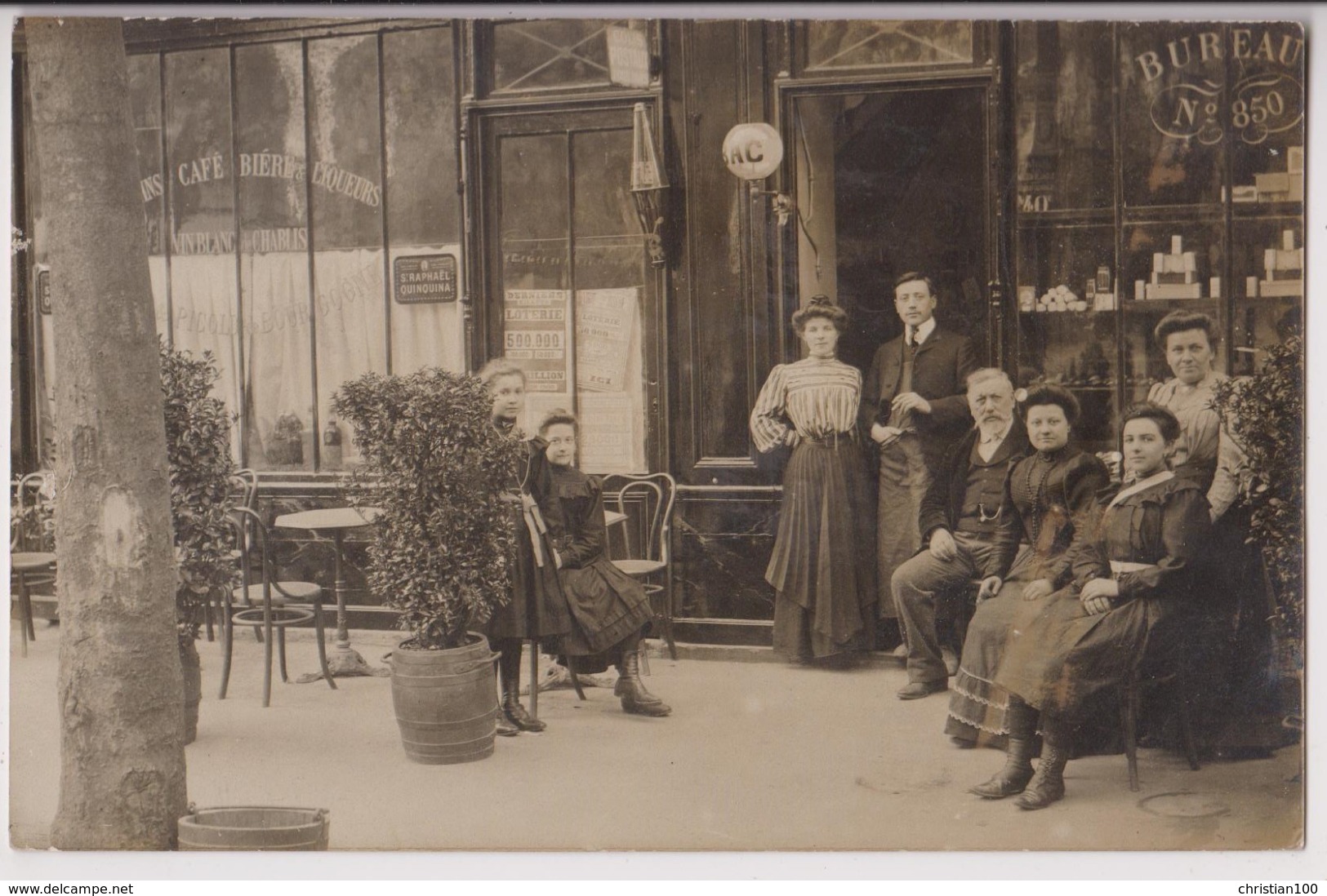 CARTE PHOTO : CAFE - TABAC BUREAU N° 850 - COLIS POSTAUX - LOTERIE LIGUE DE LA MISERE - CAFE - ECRITE 1906 - 2 SCANS - - A Identifier