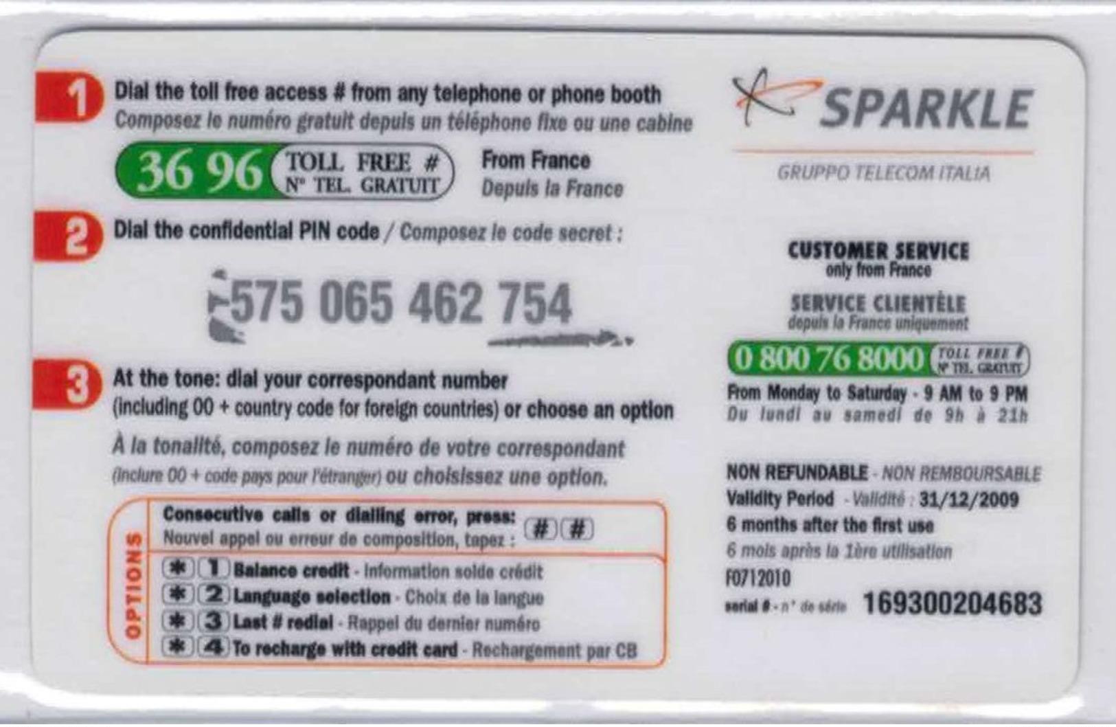 SPARKLE - Gruppo Telecom Italia - Notre Dame - 10 € - Exp 2009 - Voir Scans - Autres & Non Classés