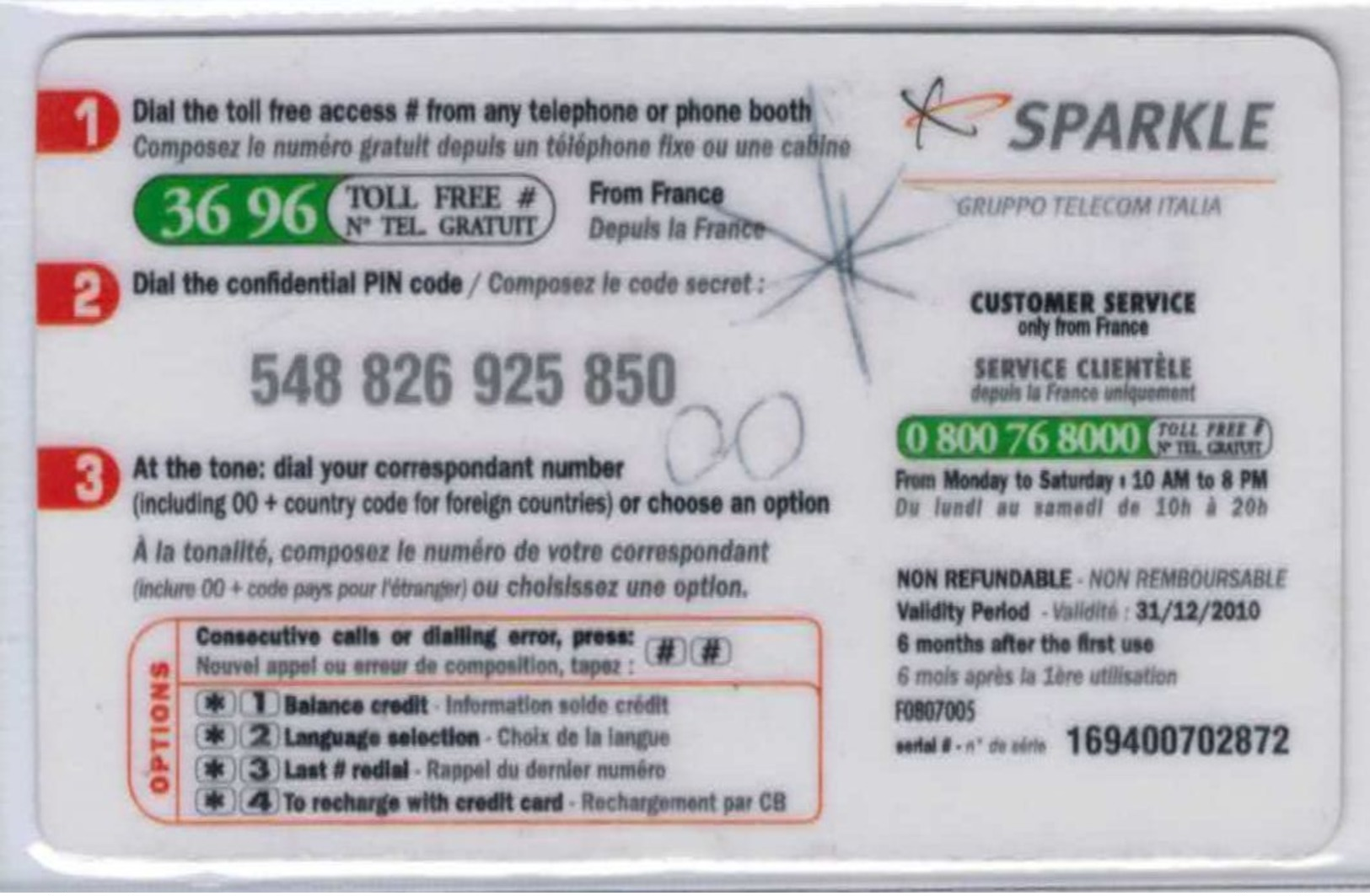 SPARKLE - Gruppo Telecom Italia - Notre Dame - Version 20 € - Exp 2010 - Voir Scans Et Description - Autres & Non Classés