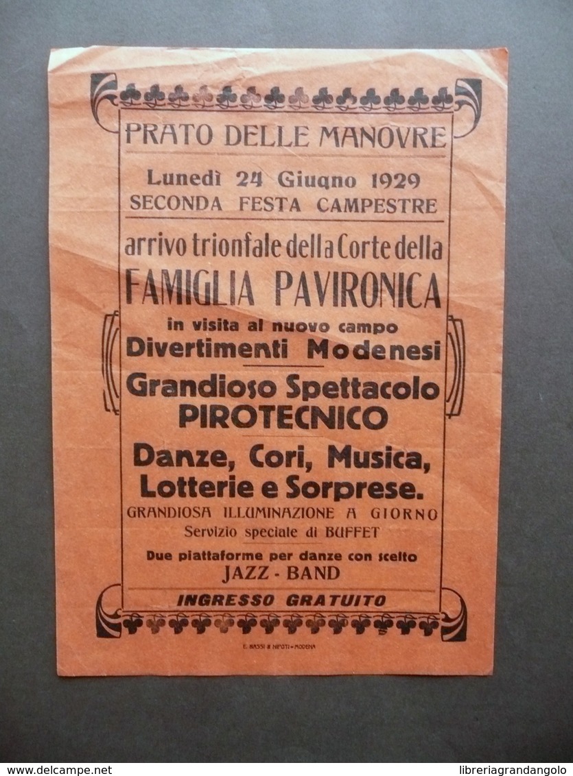 Volantino Prato Delle Manovre Famiglia Pavironica Jazz Pirotecnica Modena 1929 - Non Classificati