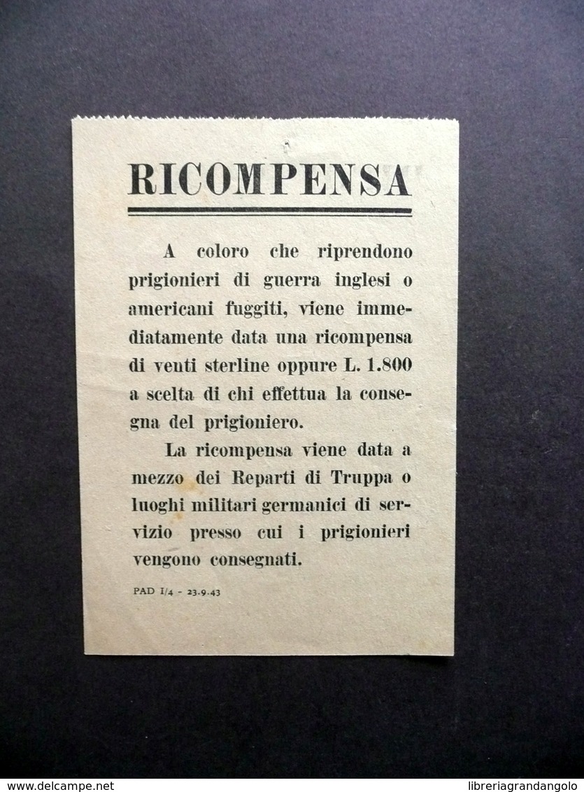 Volantino RSI Ricompensa Consegna Prigionieri Inglesi Americani PAD I/4 1943 WW2 - Non Classificati