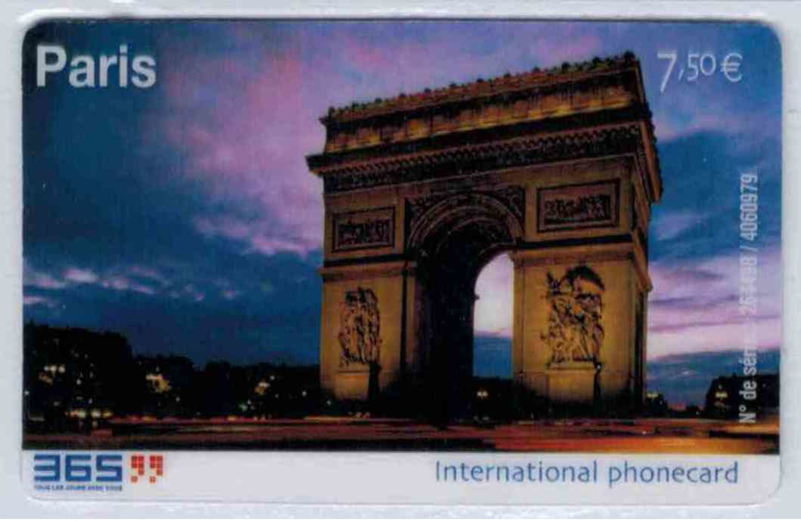 365 - Paris Arc De Triomphe - Modèle 2 - 7.50 € - Code Gratté - Voir Scans - Autres & Non Classés