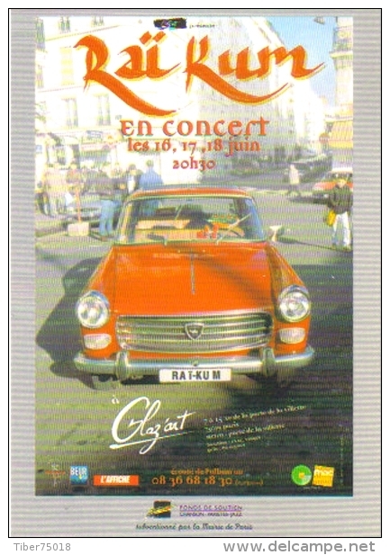 Carte Postale édition "Carte à Pub" - Raï Kum En Concert à Glaz'art (chanteur - Musicien - Voiture 404 Peugeot)  ) - Publicité